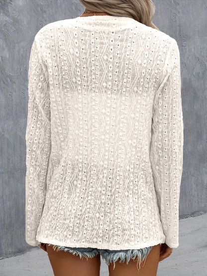 She Wears Glory™ Eyelet Roll-Tab Sleeve Cardigan - She Wears Glory Beverly Hills
