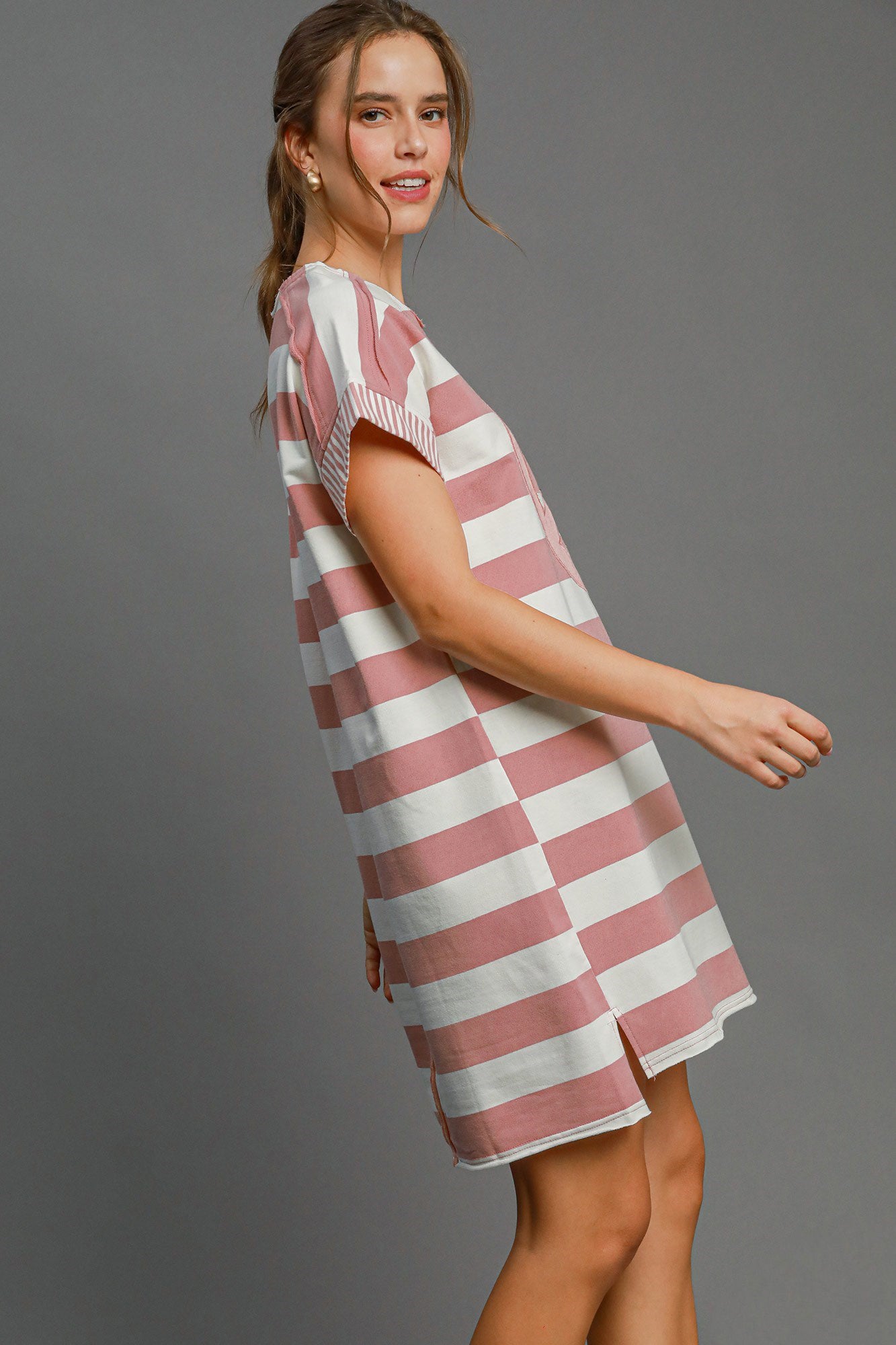 She Wears Glory™ Striped Peace Appliqué Dress – Laid-Back Grace with a Message of Stillness - She Wears Glory Beverly Hills