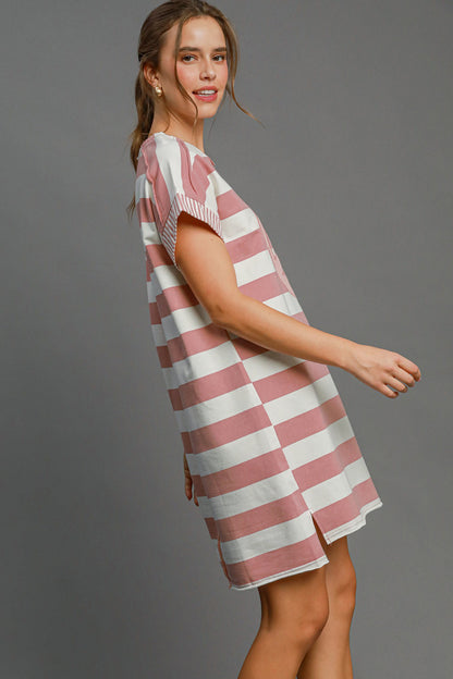 She Wears Glory™ Striped Peace Appliqué Dress – Laid-Back Grace with a Message of Stillness - She Wears Glory Beverly Hills
