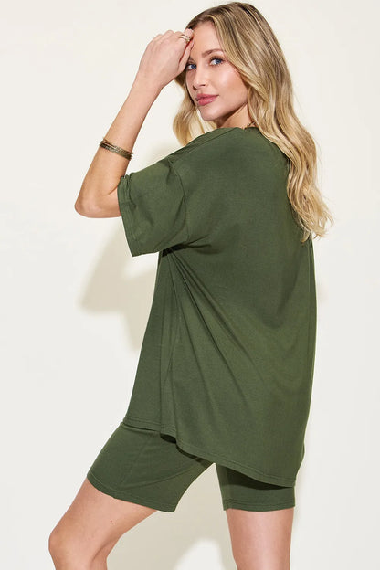 She Wears Glory™ Divine Ease Lounge Set Two-Piece Three-Quarter Sleeve Top &amp; Shorts in Soft Rayon Blend - She Wears Glory Beverly Hills