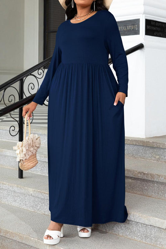 She Wears Glory™ “Sacred Grace” Round Neck Long Sleeve Maxi Dress with Pockets - She Wears Glory Beverly Hills