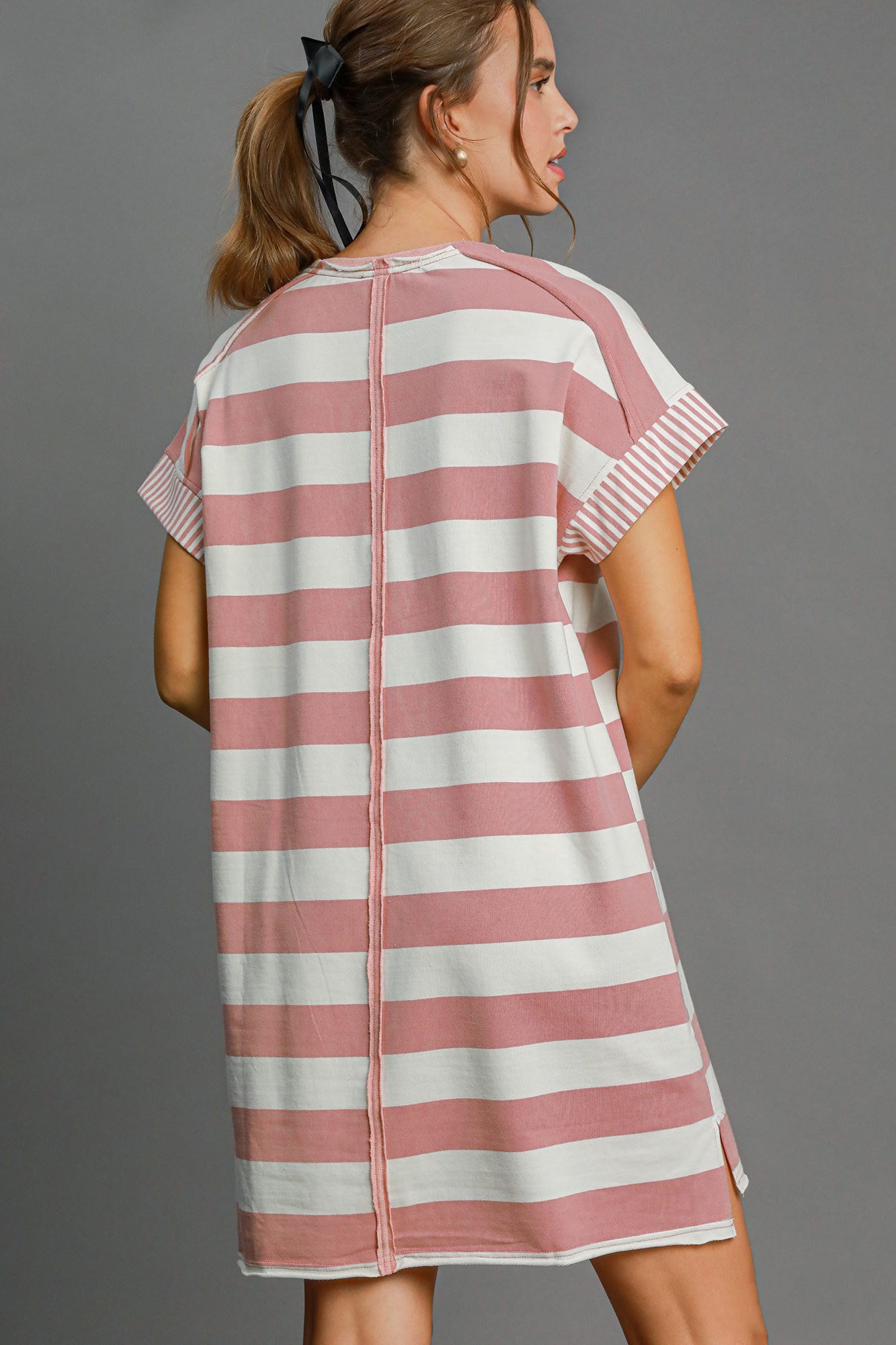 She Wears Glory™ Striped Peace Appliqué Dress – Laid-Back Grace with a Message of Stillness - She Wears Glory Beverly Hills