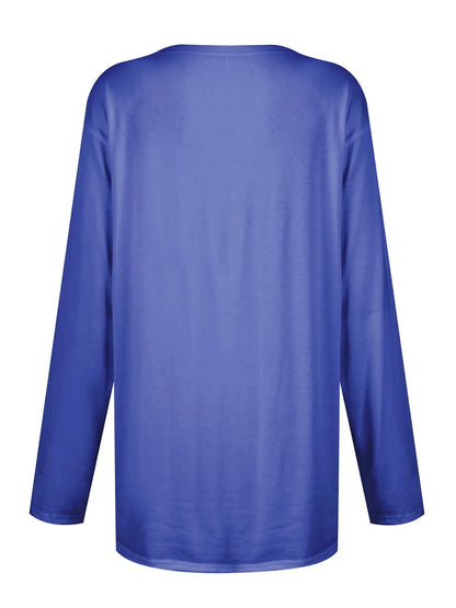 She Wears Glory™ Full Size Pocketed Round Neck Long Sleeve T-Shirt - She Wears Glory Beverly Hills