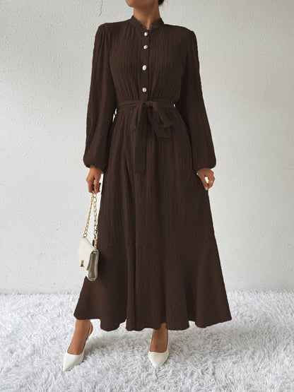 She Wears Glory™ “Honeyed Honor” Tie Waist Long Sleeve Dress - She Wears Glory Beverly Hills