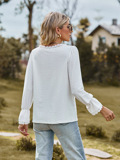 She Wears Glory™ — Adorned in Honor Lace Flounce Blouse - She Wears Glory Beverly Hills