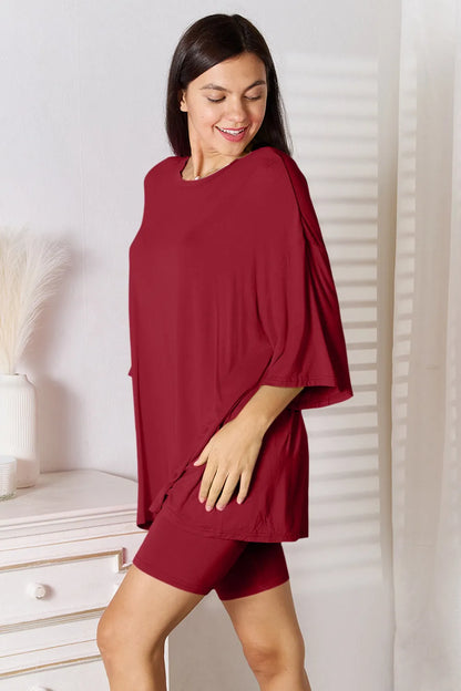 She Wears Glory™ Sacred Comfort Lounge Set Two-Piece Soft Rayon Three-Quarter Sleeve Top and Shorts Set - She Wears Glory Beverly Hills