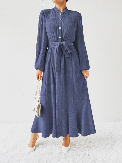 She Wears Glory™ “Honeyed Honor” Tie Waist Long Sleeve Dress - She Wears Glory Beverly Hills