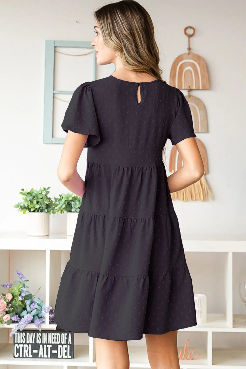 She Wears Glory™ Swiss Dot Short Sleeve Tiered Dress - She Wears Glory Beverly Hills
