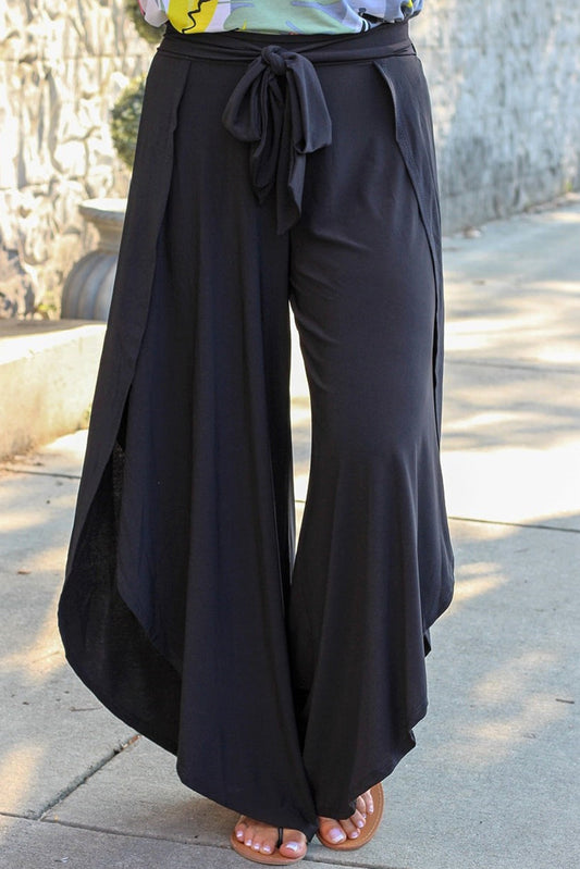 She Wears Glory™ “Gracebound” Tie Front Wide Leg Pants - She Wears Glory Beverly Hills