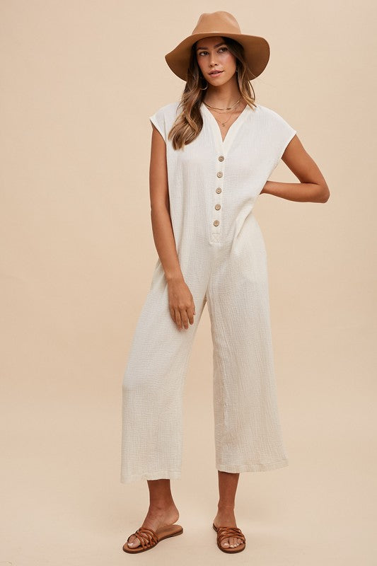 She Wears Glory™ Wide Leg Cotton Jumpsuit – Carried by Grace, Covered with Intention - She Wears Glory Beverly Hills