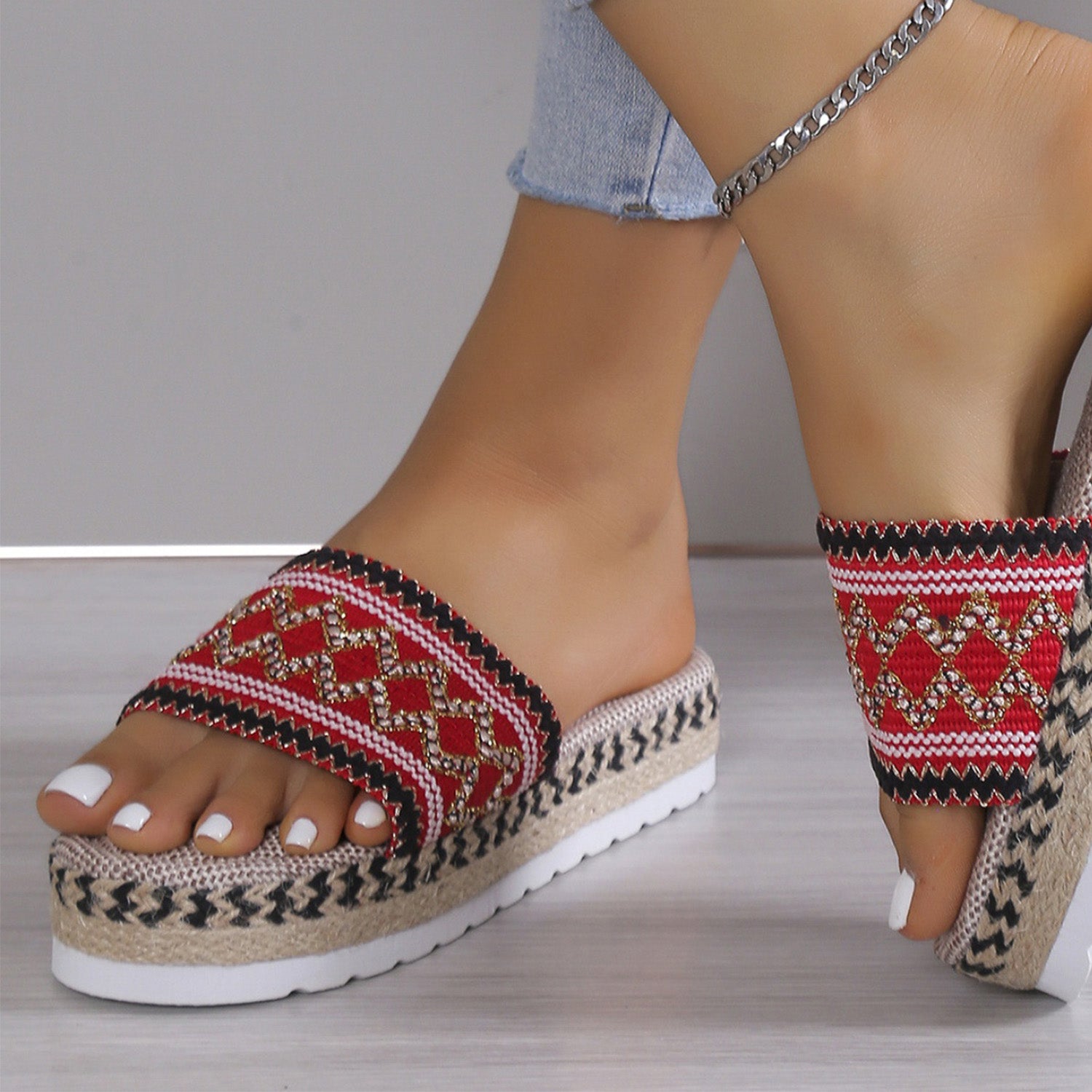 She Wears Glory™ — Sarah’s Steady Path Geometric Weave Platform Sandals - She Wears Glory Beverly Hills