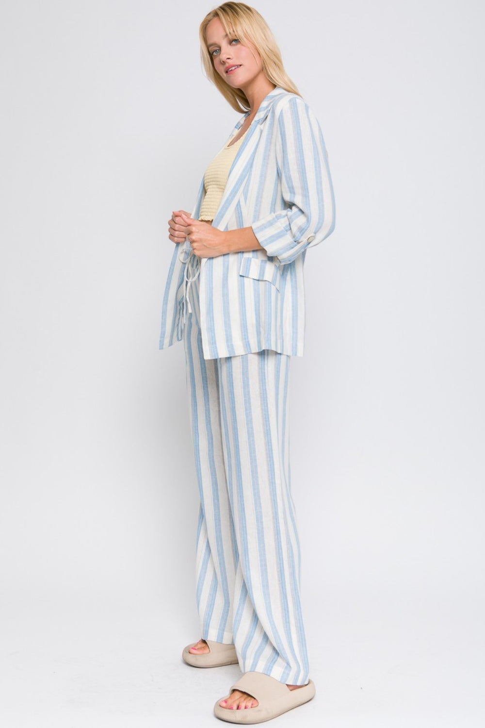 She Wears Glory “Lined with Purpose” Linen Striped Blazer - She Wears Glory Beverly Hills