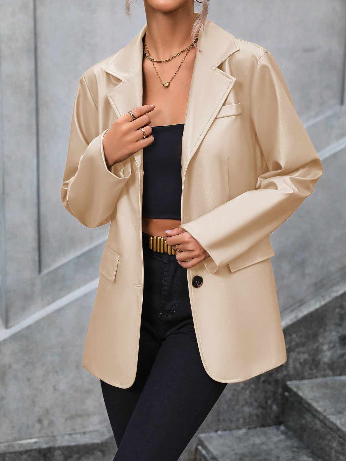 She Wears Glory “Covered in Calling” Collared Pocketed Button-Up Blazer - She Wears Glory Beverly Hills
