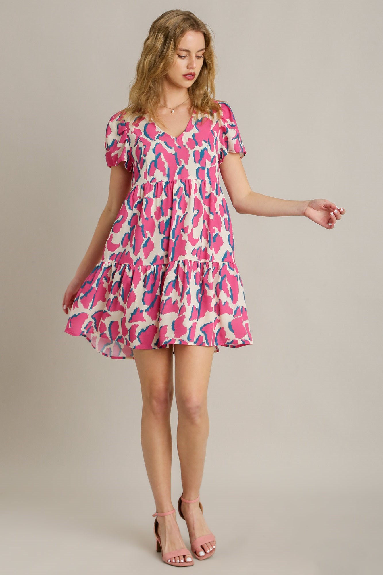 She Wears Glory™ – The Breakthrough Dress (Abstract Pleated Tiered Plus Size V-Neck Dress) - She Wears Glory Beverly Hills
