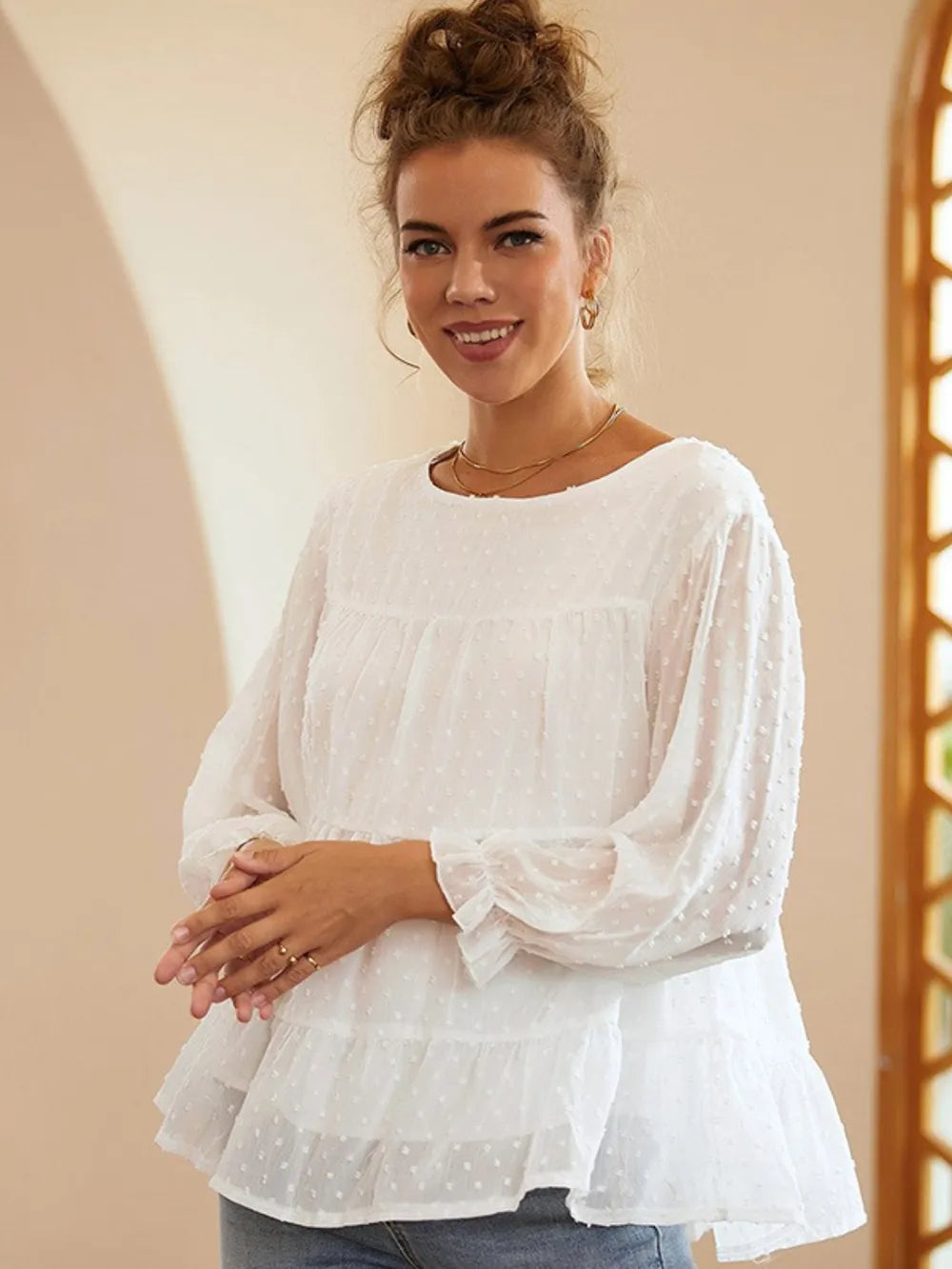 She Wears Glory™ — Crowned in Grace Swiss Dot Blouse - She Wears Glory Beverly Hills