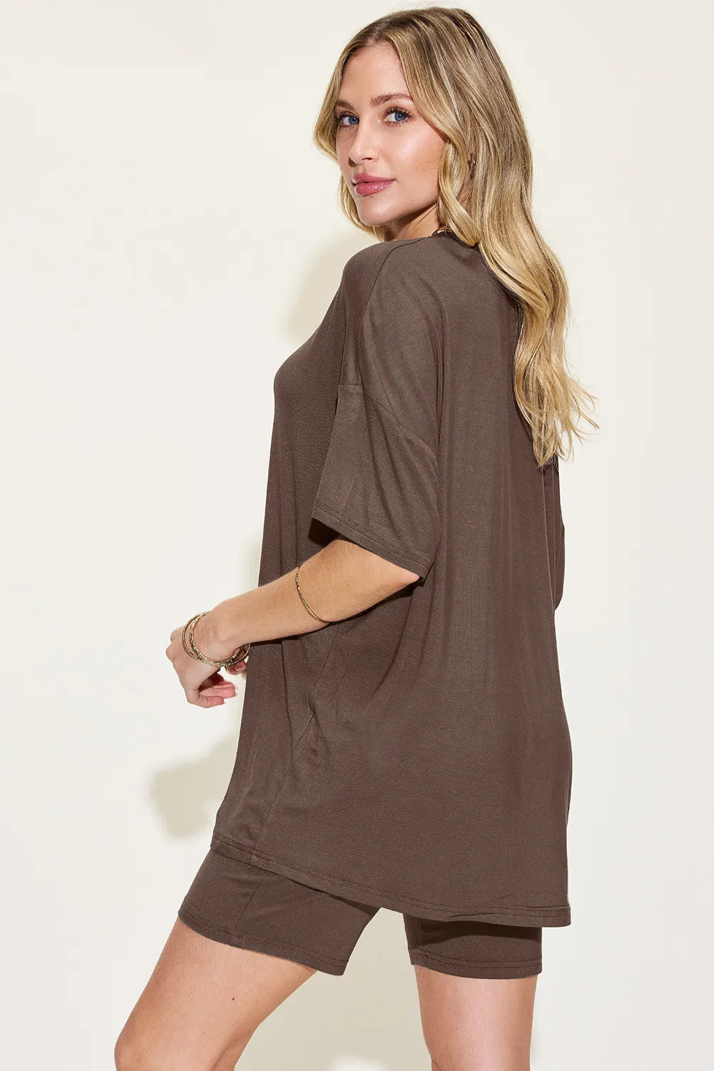 She Wears Glory™ Divine Ease Lounge Set Two-Piece Three-Quarter Sleeve Top &amp; Shorts in Soft Rayon Blend - She Wears Glory Beverly Hills