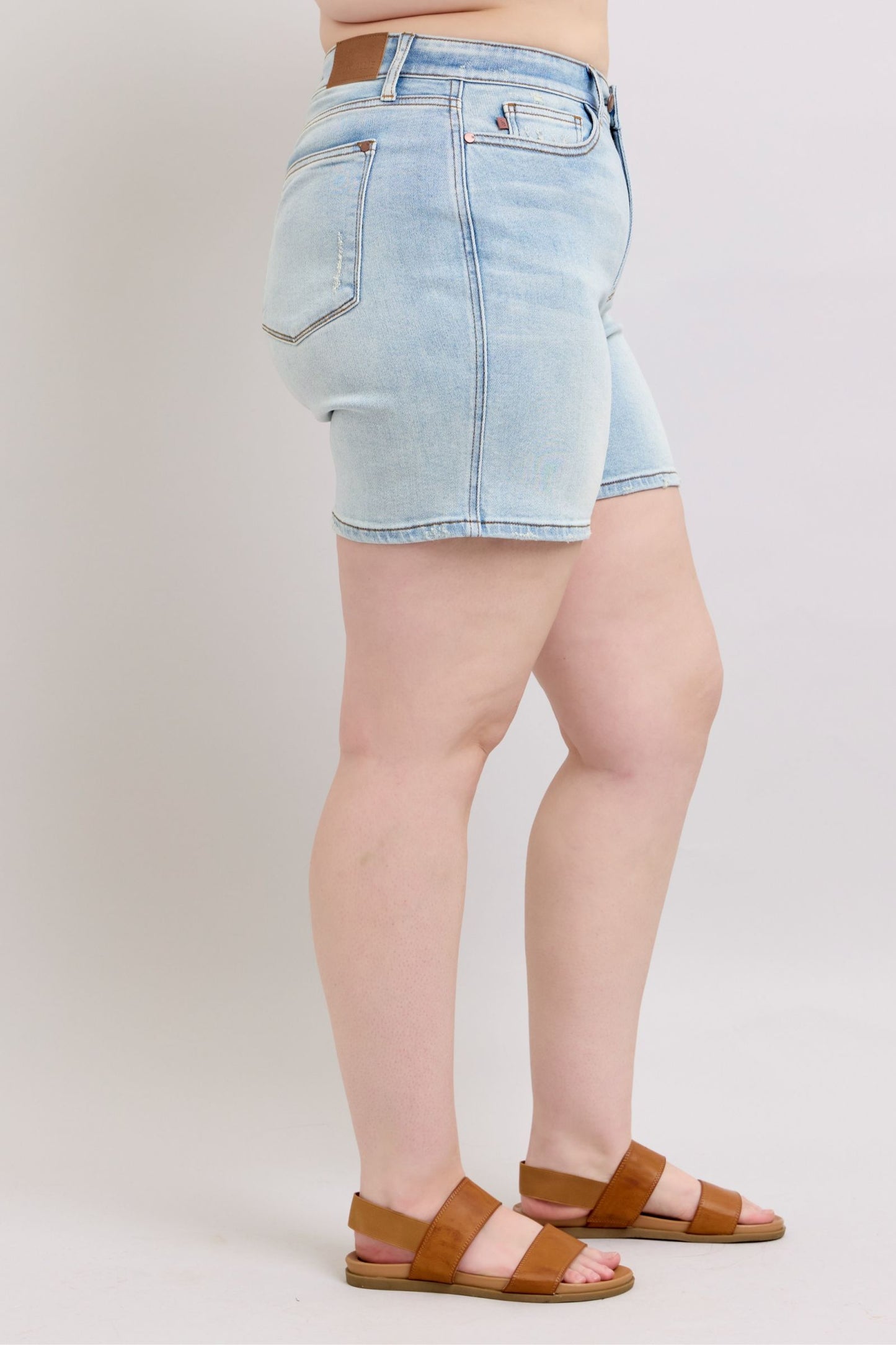 She Wears Glory™ “Redeemed Denim” 2-Button High-Rise Shorts with Pockets – Plus Size - She Wears Glory Beverly Hills