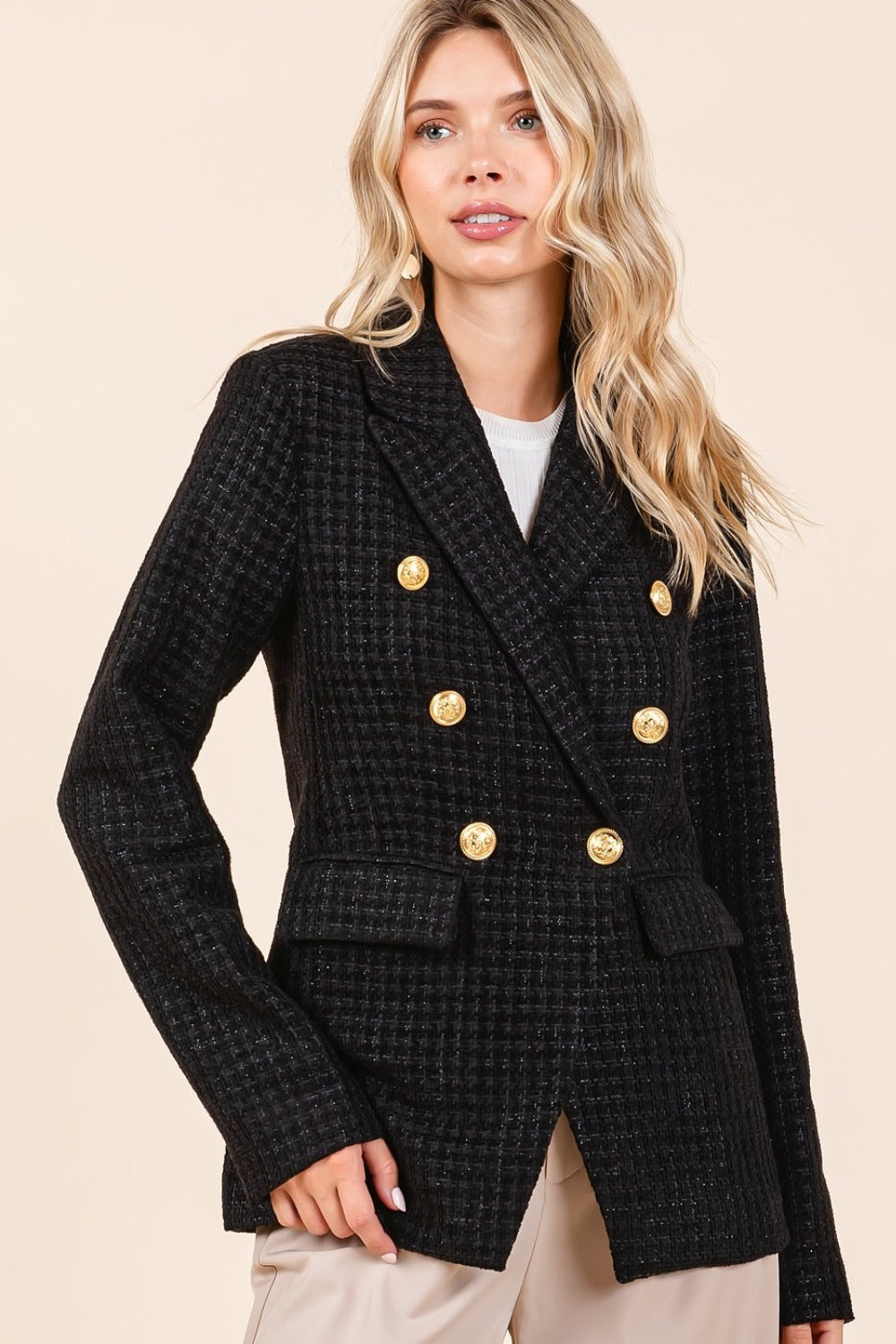 She Wears Glory “Composed in Covenant” Plaid Double-Breasted Blazer - She Wears Glory Beverly Hills