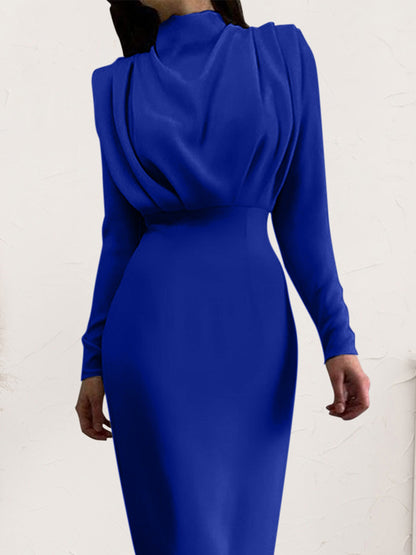 She Wears Glory™ “Majestic Dignity” Ruched Turtleneck Long Sleeve Dress - She Wears Glory Beverly Hills