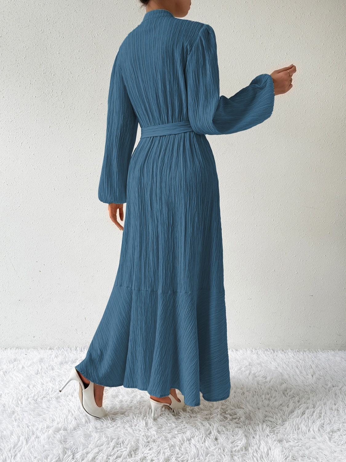 She Wears Glory™ “Honeyed Honor” Tie Waist Long Sleeve Dress - She Wears Glory Beverly Hills