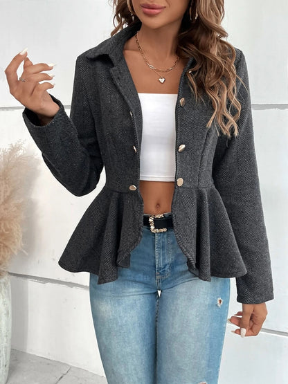 She Wears Glory “Crowned with Clarity” Ruffle Hem Collared Blazer - She Wears Glory Beverly Hills