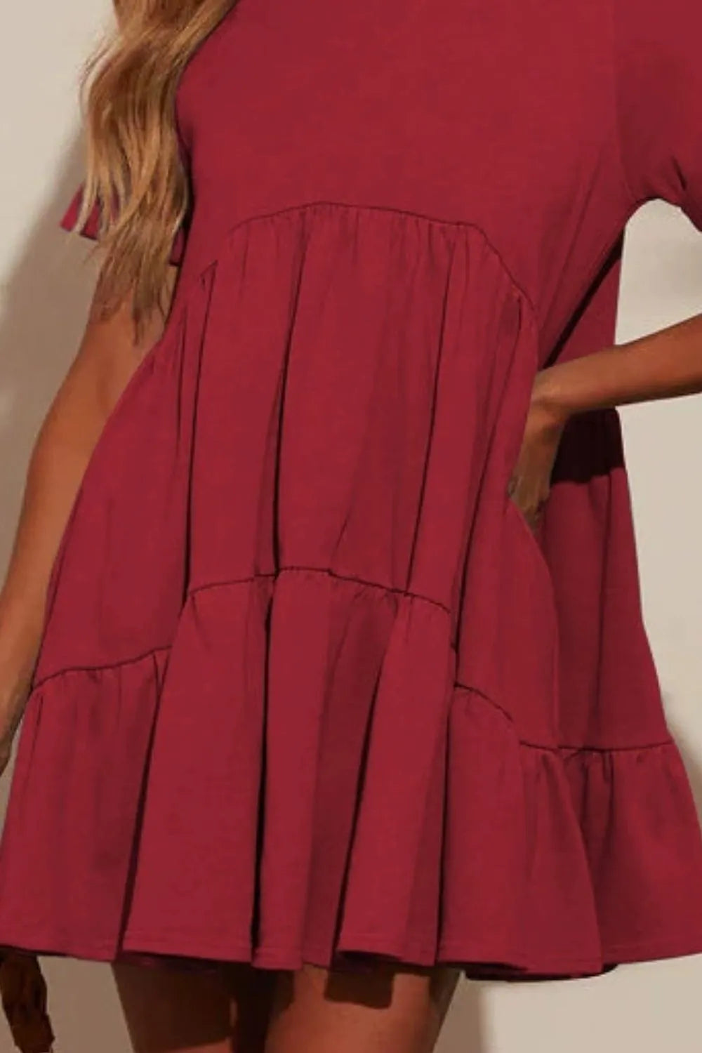 She Wears Glory™ Tiered Round Neck Short Sleeve Mini Dress - She Wears Glory Beverly Hills