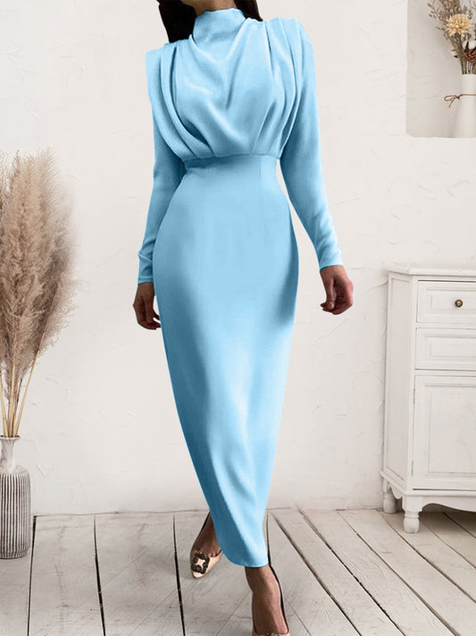 She Wears Glory™ “Majestic Dignity” Ruched Turtleneck Long Sleeve Dress - She Wears Glory Beverly Hills