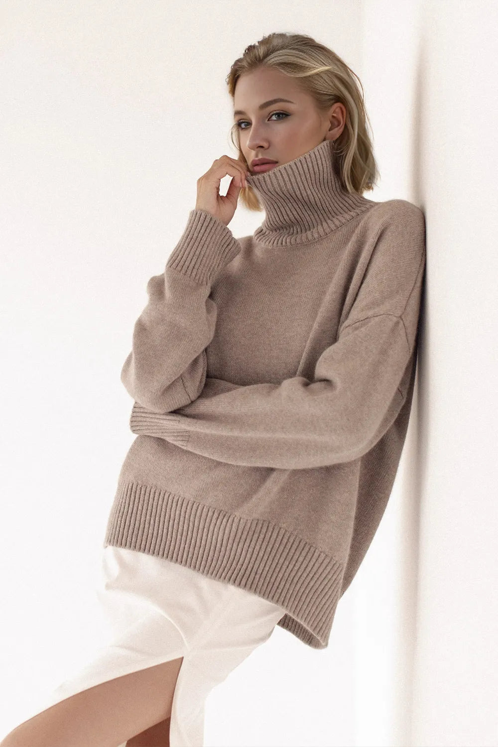 She Wears Glory™ Turtleneck Dropped Shoulder Long Sleeve Sweater - She Wears Glory Beverly Hills