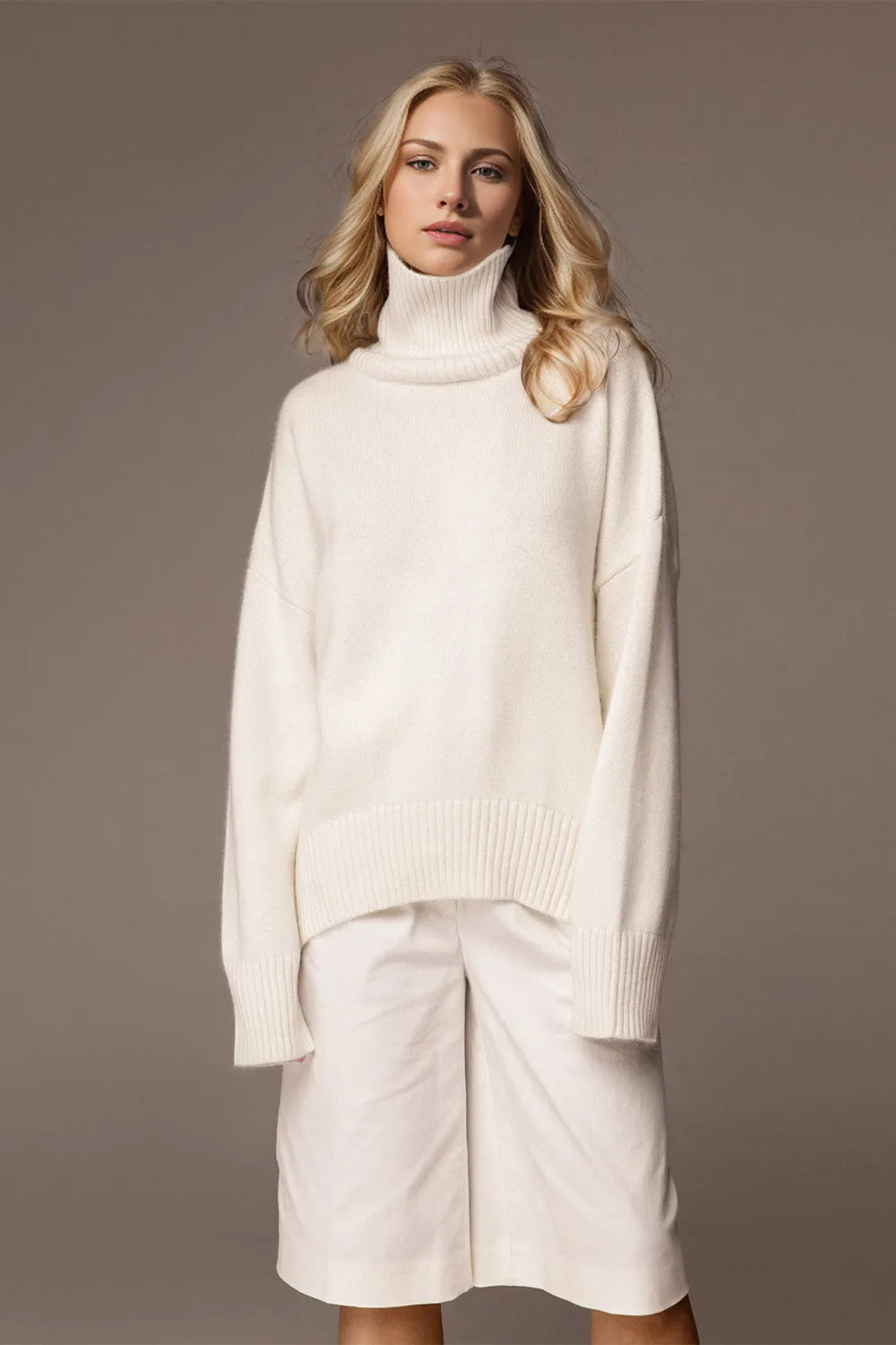 She Wears Glory™ Turtleneck Dropped Shoulder Long Sleeve Sweater - She Wears Glory Beverly Hills