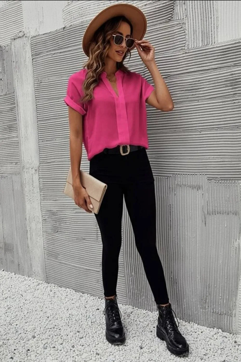 She Wears Glory™ — Rooted & Radiant Notched Short Sleeve Blouse - She Wears Glory Beverly Hills