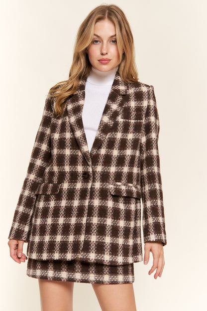 She Wears Glory “Rooted in Royalty” Plaid One-Button Blazer - She Wears Glory Beverly Hills