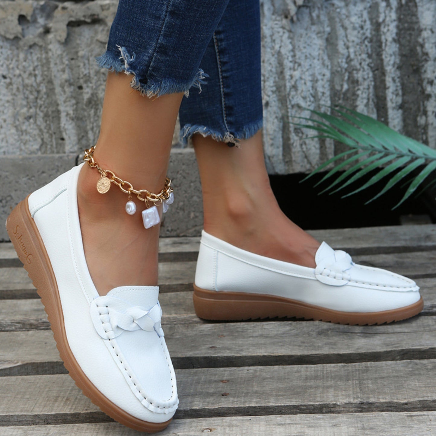 She Wears Glory™ — Divine Weave Wedge Heeled Loafers - She Wears Glory Beverly Hills