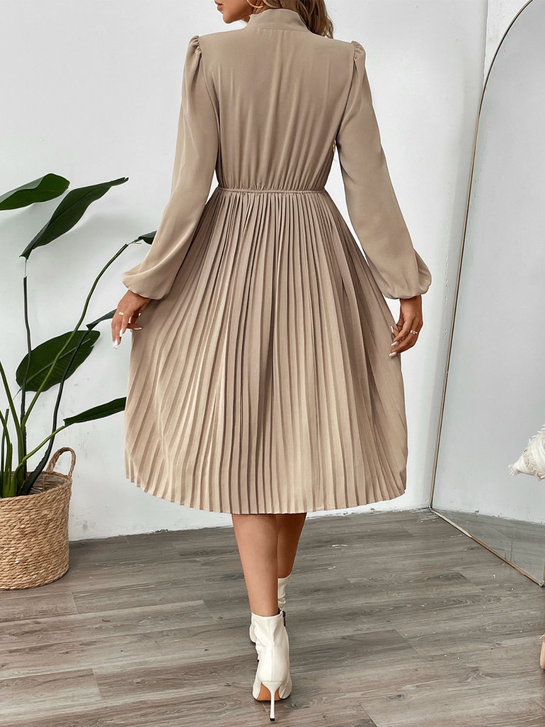 She Wears Glory™ – The Adorned Mantle Dress (Pleated Tie-Neck Long Sleeve Dress) - She Wears Glory Beverly Hills