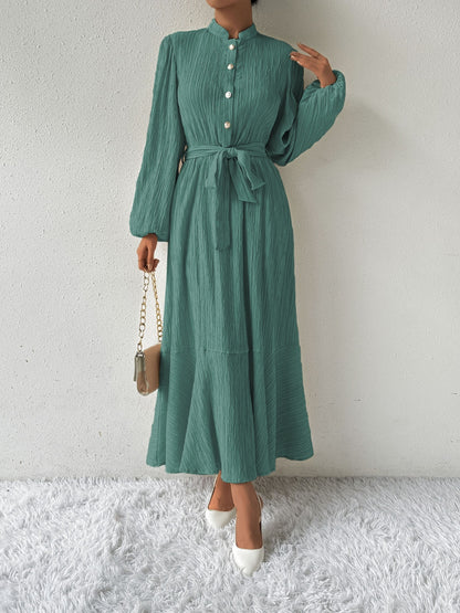 She Wears Glory™ “Honeyed Honor” Tie Waist Long Sleeve Dress - She Wears Glory Beverly Hills