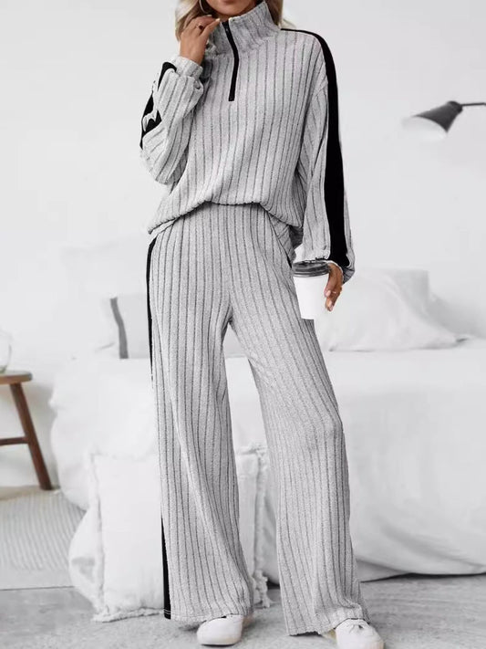 She Wears Glory™ “Grace in Motion” Half Zip Long Sleeve Top and Pants Set - She Wears Glory Beverly Hills