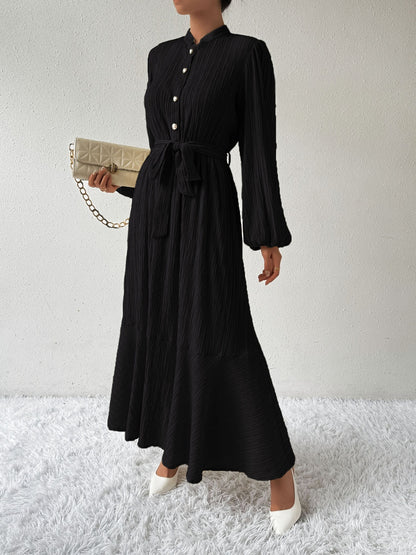 She Wears Glory™ “Honeyed Honor” Tie Waist Long Sleeve Dress - She Wears Glory Beverly Hills