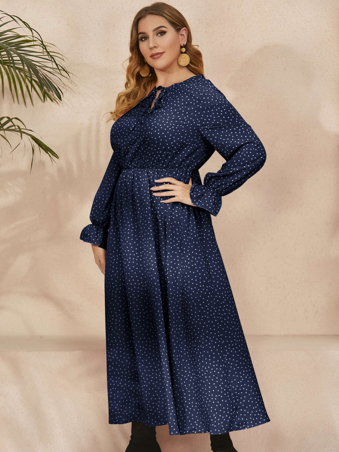 She Wears Glory™ “Heaven’s Embrace” Plus Size Ruffled Polka Dot Midi Dress - She Wears Glory Beverly Hills