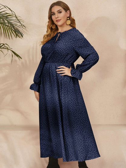 She Wears Glory™ “Heaven’s Embrace” Plus Size Ruffled Polka Dot Midi Dress - She Wears Glory Beverly Hills