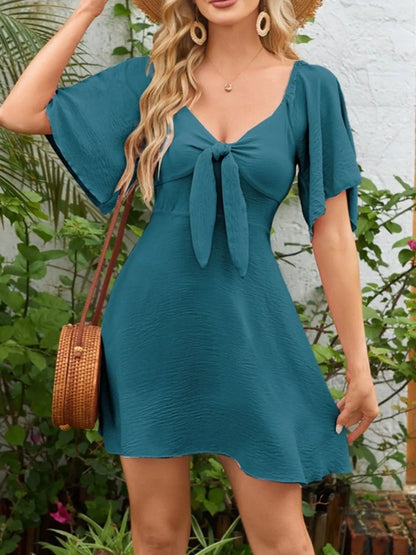 She Wears Glory™ Knotted Flutter Sleeve Dress – Soft to the Touch, Firm in the Faith - She Wears Glory Beverly Hills