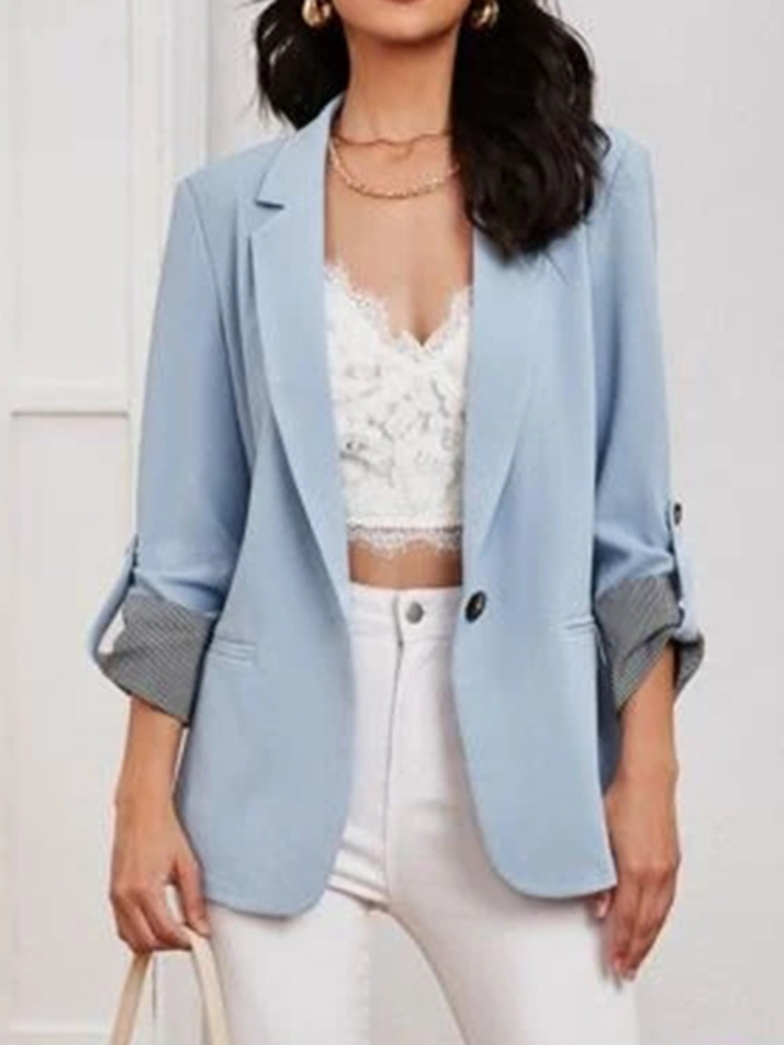 She Wears Glory “Walking in Wisdom” Roll-Tab Sleeve Blazer - She Wears Glory Beverly Hills