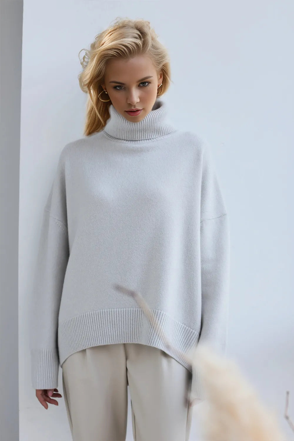 She Wears Glory™ Turtleneck Dropped Shoulder Long Sleeve Sweater - She Wears Glory Beverly Hills