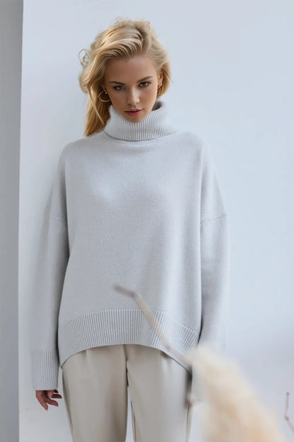 She Wears Glory™ Turtleneck Dropped Shoulder Long Sleeve Sweater - She Wears Glory Beverly Hills