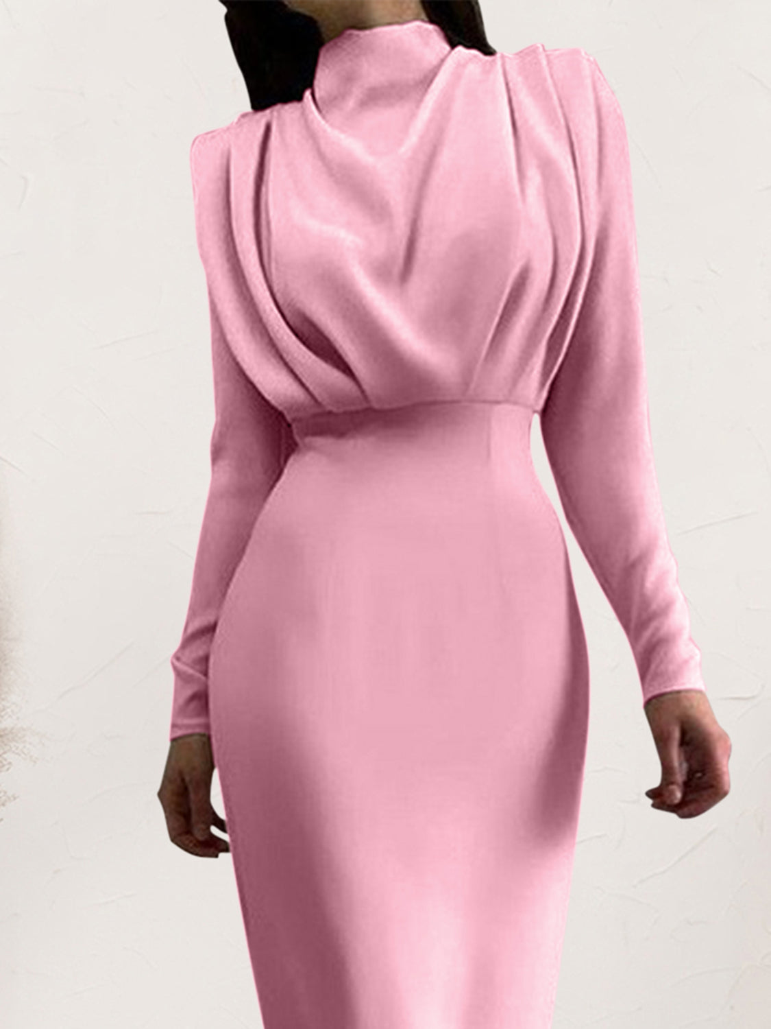 She Wears Glory™ “Majestic Dignity” Ruched Turtleneck Long Sleeve Dress - She Wears Glory Beverly Hills