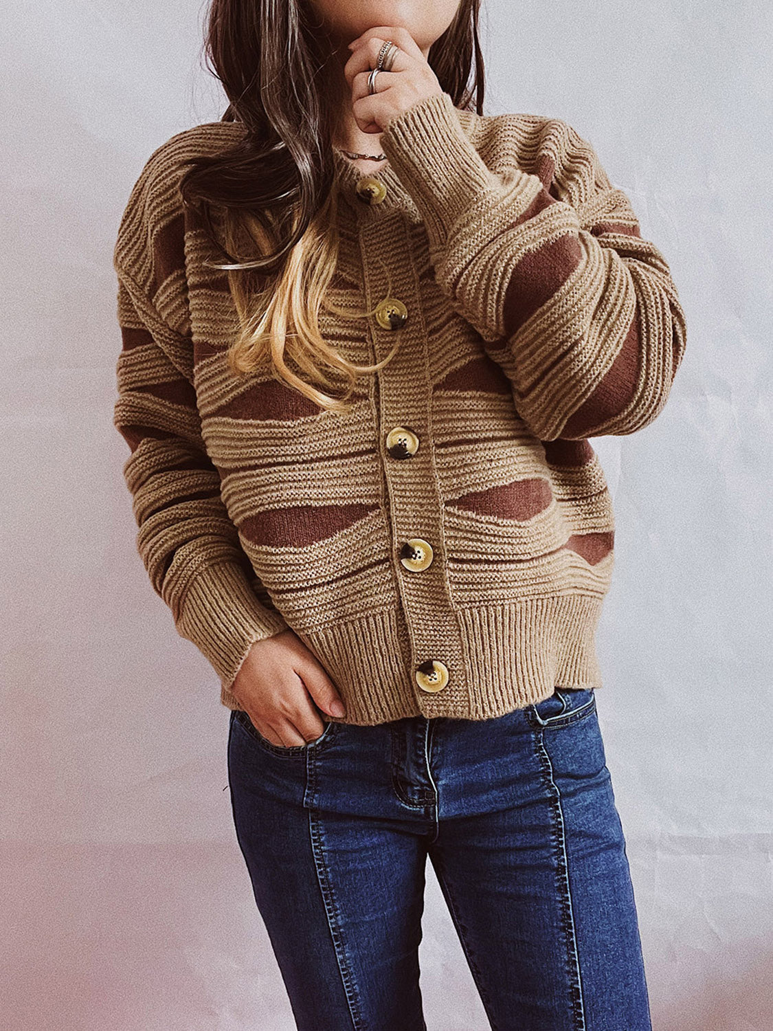She Wears Glory™ Color Block Button Front Cardigan - She Wears Glory Beverly Hills