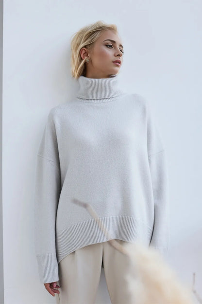 She Wears Glory™ Turtleneck Dropped Shoulder Long Sleeve Sweater - She Wears Glory Beverly Hills