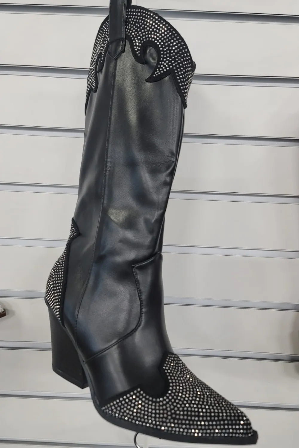 She Wears Glory™ Chunky Heel Rhinestone Decor Western Boots - She Wears Glory Beverly Hills