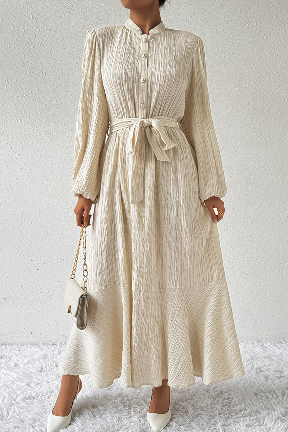 She Wears Glory™ “Honey Anointing” Tied Button-Up Maxi Dress - She Wears Glory Beverly Hills