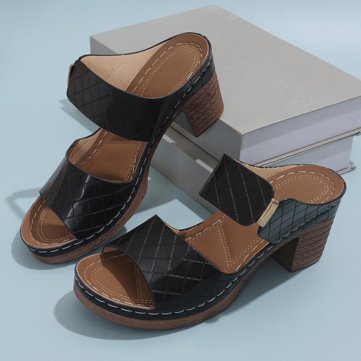 She Wears Glory™ — Miriam’s Stand PU Leather Block Heel Sandals - She Wears Glory Beverly Hills