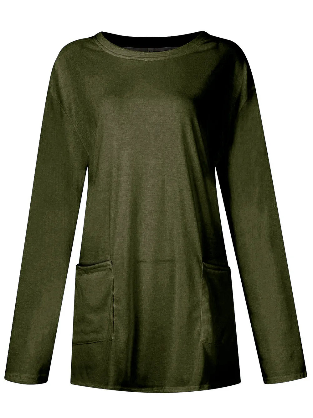She Wears Glory™ Full Size Pocketed Round Neck Long Sleeve T-Shirt - She Wears Glory Beverly Hills