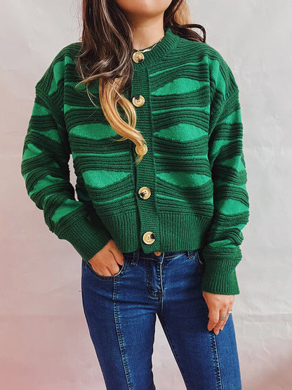 She Wears Glory™ Color Block Button Front Cardigan - She Wears Glory Beverly Hills